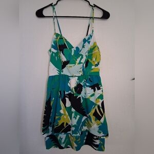 Bebe Abstract Tropical Spagetti Strap Mini Dress